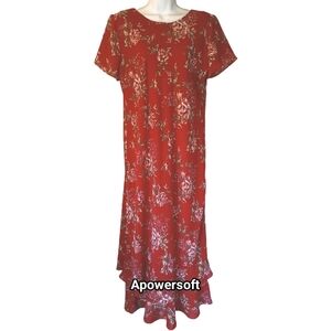 Vintage CDC Red Floral Chiffon Maxi Dress (0503)